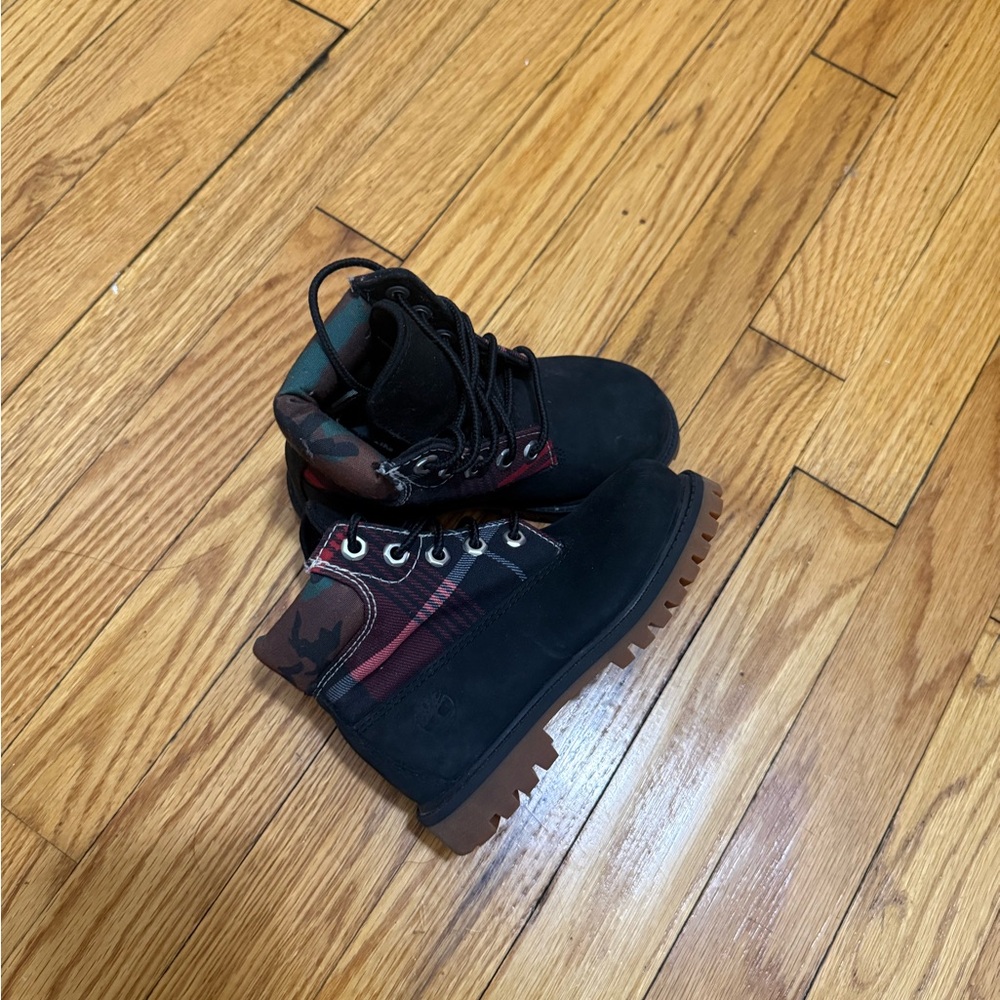 Timberland Kids Black and Red Plaid Boots